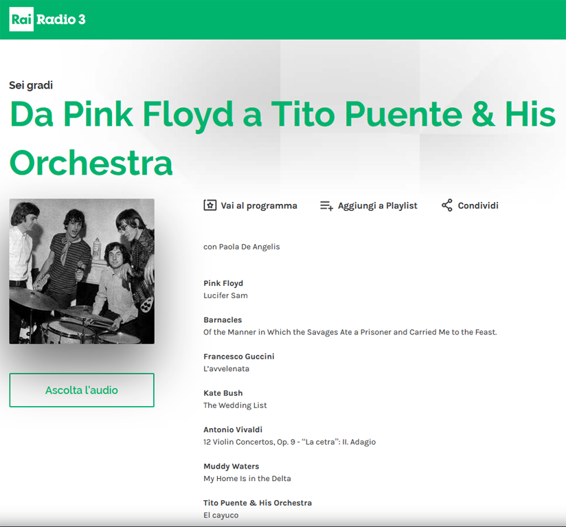 Radio Rai 3 Sei Gradi - Pink Floyd Tito Puente